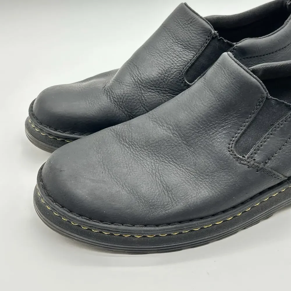 Dr. Martens Boyle Shoes Mens 11 Black Leather Slip On SoftWair Comfort Casual